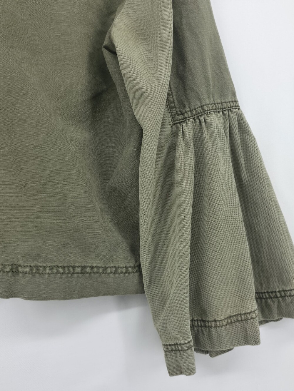 Anthropologie Olive Linen Blend Funnel Neck Utility Jacket Bell Sleeve Medium - Picture 9 of 15